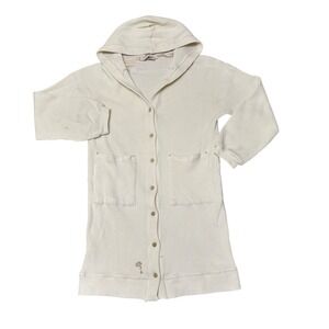 The Good Alma Womens Organic Cotton‎ Waffle Knit Hooded Cardigan Button-Front L